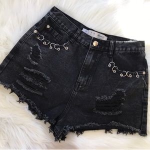 Black Denim Shorts Vintage, Distressed